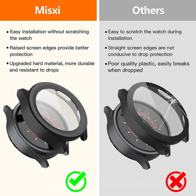 Misxi 2-Pack Hard PC Case with Screen Protector for Samsung Galaxy Watch 5 Pro 45mm, Ultra-thin Scratch Resistant Cover with Tempered Glass for Galaxy Watch5 Pro, Black - Image 3